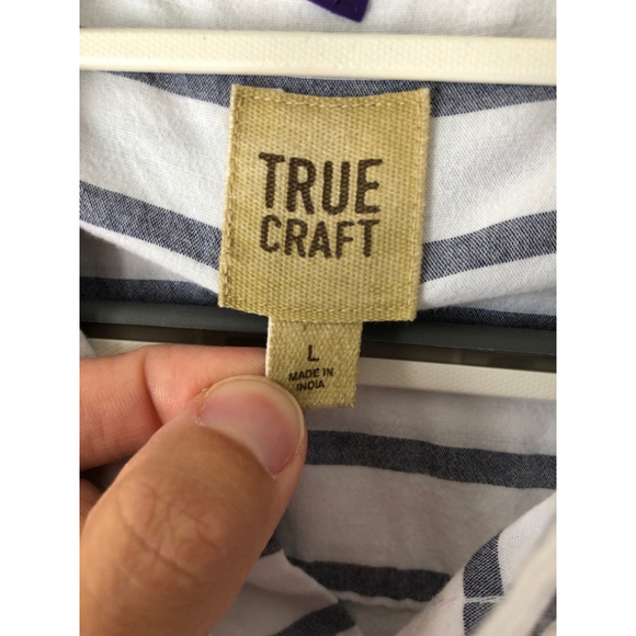 True Craft Men's Striped Short Sleeve Shirt White Blue Large - Picture 3 of 5